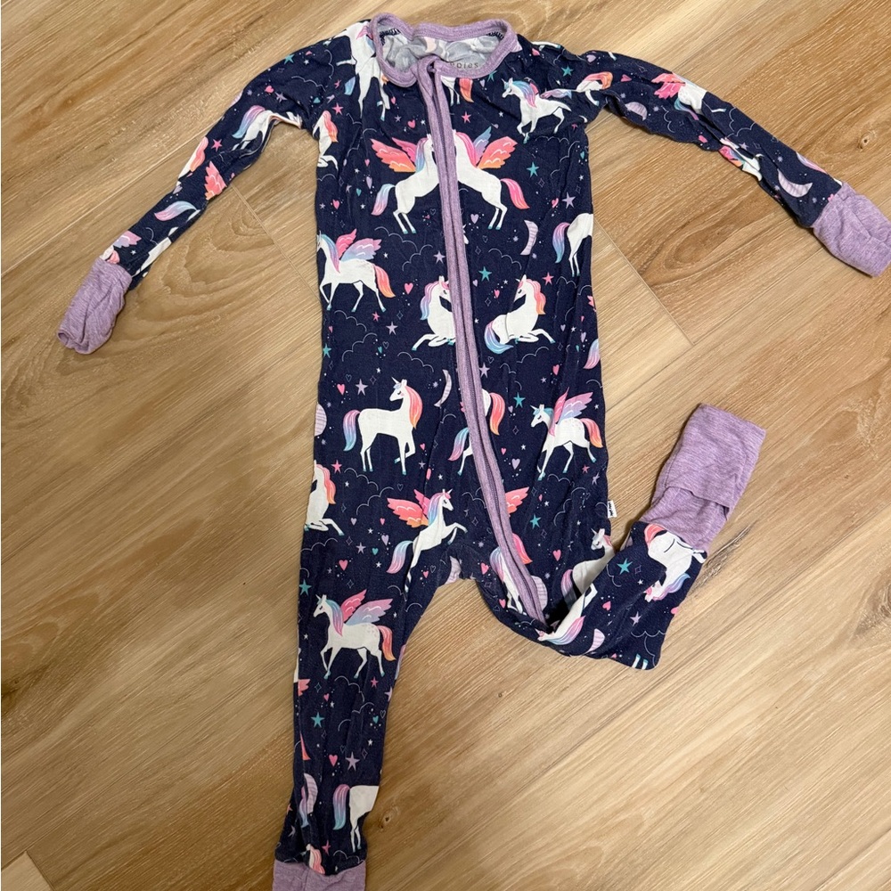 Little Sleepies Unicorn Kids Footie - Navy and Pink